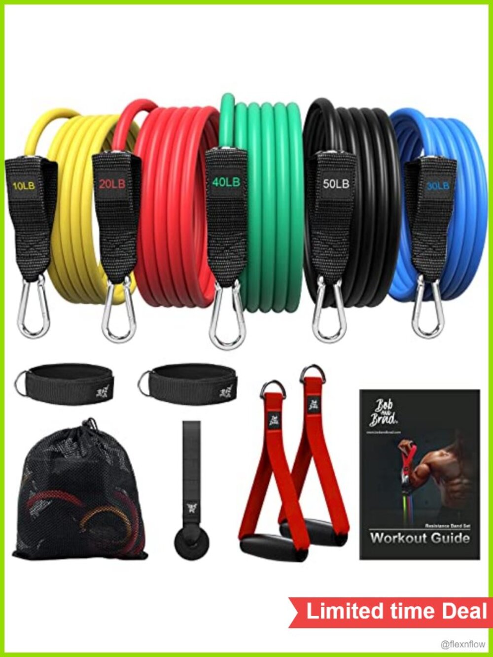 Stackable Resistance Bands Set with Handles, Door Anchor & Ankle Straps
